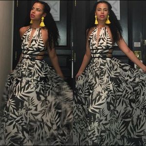 Black and white tropical max dress